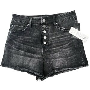 Liverpool Christine High Rise Denim Shorts Button Fly Fray Hem Black Size 8 NWT